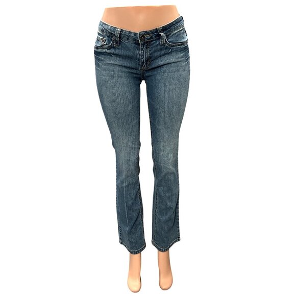 Authentic 579 Jeanswear Denim - Authentic 579 Jeanswear Denim Blue Mid Rise Straight Leg Embroidered Pockets SZ7